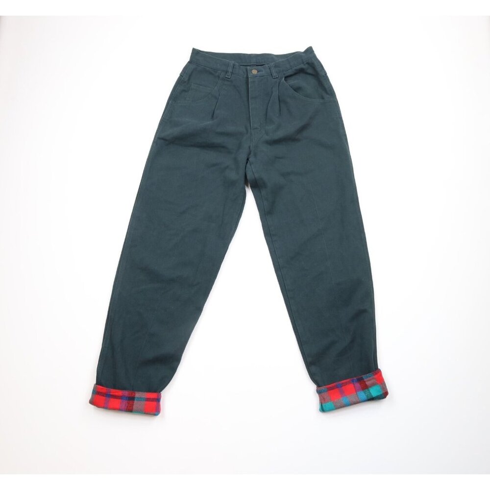 Vtg 90s Cross Colours Mens 30x32 Spell Out Flip Cuff Pleated Denim Jeans Green